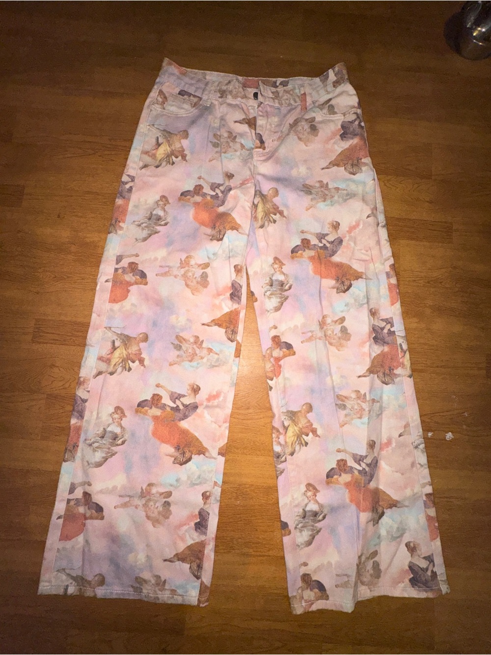 Women’s Pastel Angel Print Wide-Leg Jeans